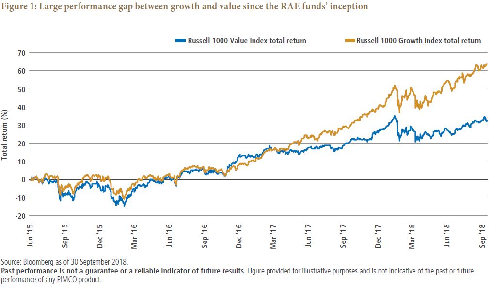 Large performance gap between growth and value since the RAE funds’ inception